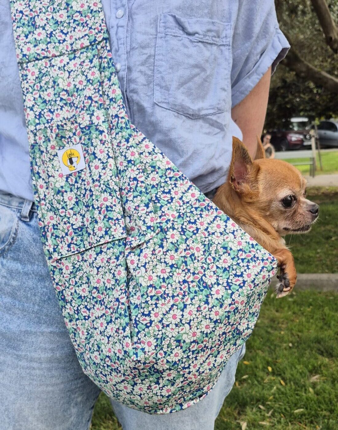 Bolso bandolera Margaritas para llevar perros pequeños - Imagen 2